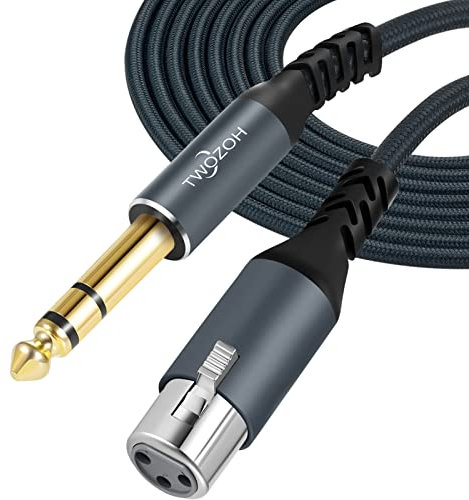 Twozoh Câble XLR Femelle vers TRS 6,35 mm, Tressé Cable XLR Jack Stéréo 6.35 mm équilibré vers Microphone 10M (Profesional/Hifi)