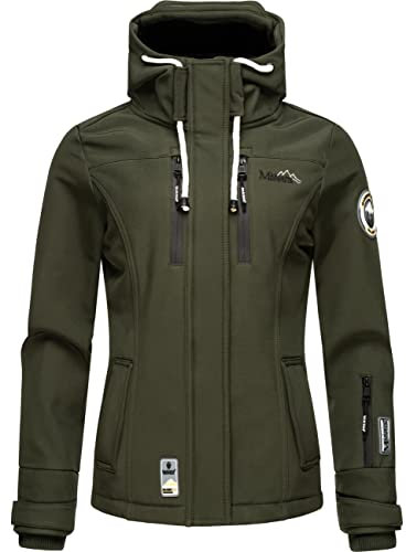 MARIKOO Damen Softshelljacke Übergangsjacke mit Kapuze Kleinezicke Olive Gr. XL