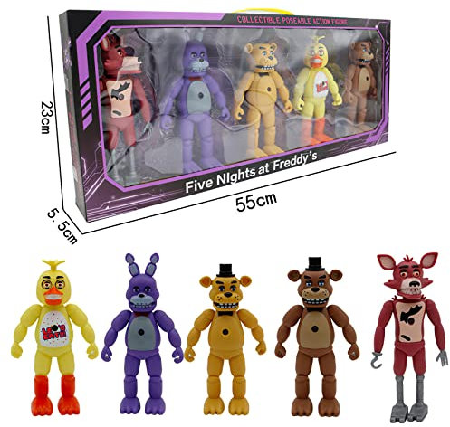 Puruuige FNAF Figuren, 5 Stück/Set, FNAF-Thema, fünf Nächte im Spiel, Actionfiguren, 18–20 cm, kann projizierbare Sicherheitsverletzungsfigur mit beweglichen Gelenken für Geburtstagsgeschenke und Fans