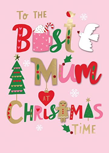 Best Mum At Christmas Time Fun Hand-Finished Christmas Card Family Xmas Cards SMF021