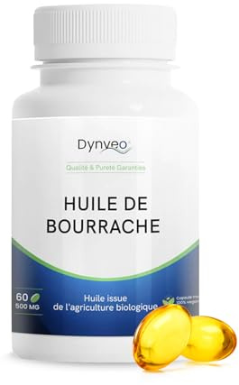 Huile de bourrache bio pure – huile de bourrache certifiée sans carraghénane et sans gélatine – 20% Acide gamma linolénique – 60 capsules (1mois)