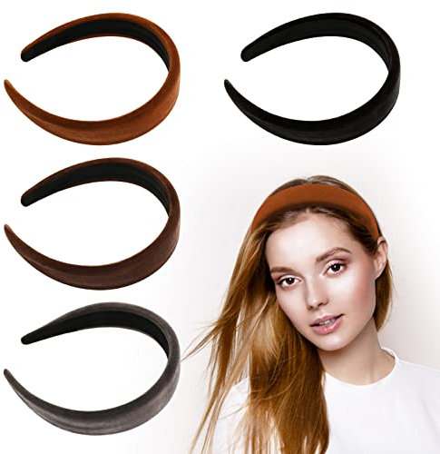 Bekecidi 4 Stück Samt Stirnbänder, modischer Stil Weiches Breites Haarband Stirnband Outdoor Haar Accessoires für Frauen, Mädchen(Dunkler Kaffee+Grau+Heller Kaffee+Schwarz)