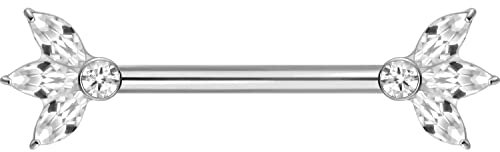 PIERCINGLINE Titan Barbell Nippelpiercing mit Gewinde LOTUSBLÜTE Blume Silberfarben Piercing Stab Nippel Brust Intim Silberfarben