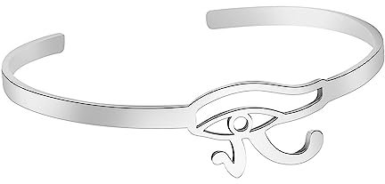 UNIFT Auge des Horus Armreif Armband für Frauen Edelstahl Chic Einfaches Ägyptisches Auge des Horus Ankh Offener Armreif Armband Schutzamulett Schmuck (Silber)