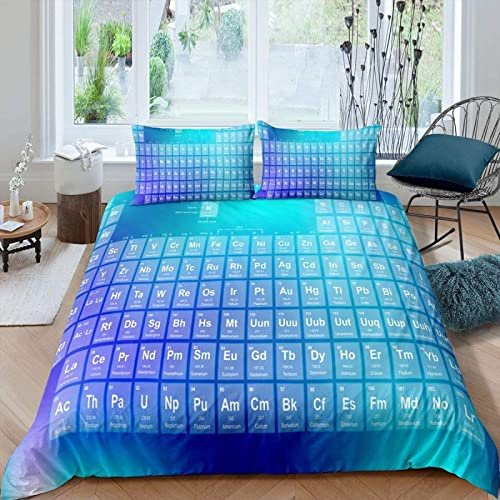 KAYAMU Bettwäsche 220x240 Periodensystem, 3D Bettwäsche-Sets Microfaser Bettbezug Blau, Weiche und Kuschelige Deckenbezug und 2 Kissenbezug 80x80 cm
