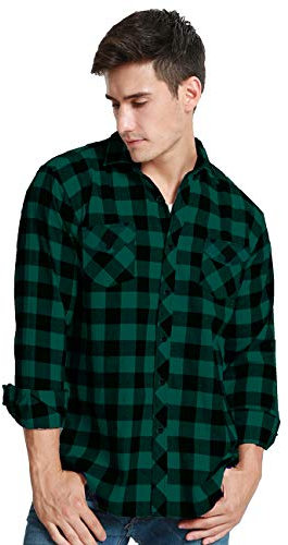 JEETOO Homme Chemise à Carreaux Manche Longue Casual Slim Fit en Flanelle Chemise d'affaires Chaude Résistant au Froid(Vert Noir, XXX-Large)