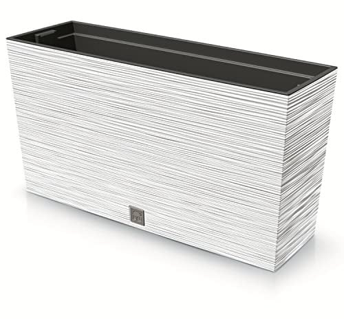 Prosperplast Furu Case Medio Jardinera con Maceta Macetero con Tiesto para Plantas Interior y Exterior Plástico Resistente Rectangular 77x23,5x40,6cm (Blanco)