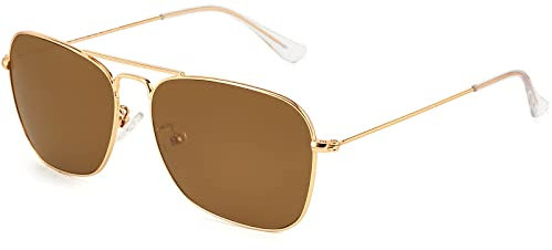 IOHLNG Quadratische Piloten-Sonnenbrille für Damen und Herren, polarisiert, Piloten, Militär, quadratische Schattierungen, klassische Vintage-Metall-Sonnenbrille, Polierter Goldrahmen + Echtglas,