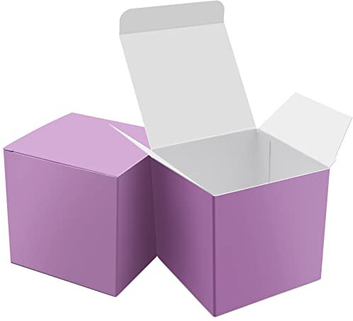 Oletx 25 Stück lila Papier-Geschenkboxen, kleine Süßigkeiten-Boxen, 7,6 x 7,6 x 7,6 cm Geschenkbox mit Deckel, Goodie Treat Boxes für Partygeschenke, Geburtstagsgeschenke, Hochzeitsgeschenke