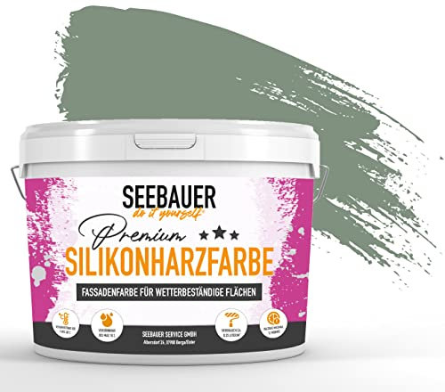 SEEBAUER diy® Silikonharzfarbe Grün Fassadenfarbe (No. 762 Nordic Wood 5,0 Liter) Selbstreinigend mit Lotuseffekt