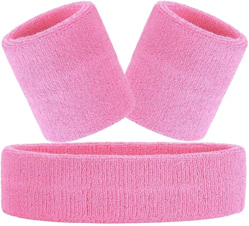 Hatstar 3-teiliges Schweißband Set | Schweißbänder für Handgelenk und Kopf | Stirnband für Damen & Herren (rosa)