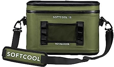 Softcool – Tragbare Camping-Kühlbox – Netzunabhängige Kühlbox für Camping – Weiche Picknick-Kühltasche für die Familie – Isolierte Thermo-Kühltasche für Camping-Lebensmittel (15L, Camouflage-GRÜN)