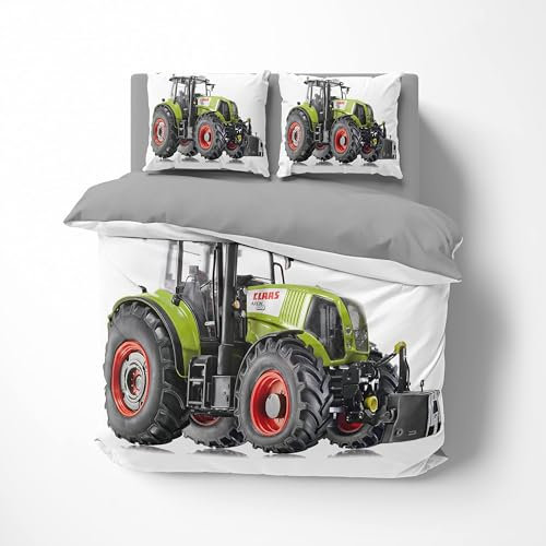 Bettwäsche 155x220cm Traktor Bettwäsche Set Grüner Ackerschlepper Schlafzimmer Dekor Bettbezug Set 3 Teilig Mikrofase WendeBettwäsche Mit Reißverschluss + 2 Kissenbezug 80x80cm