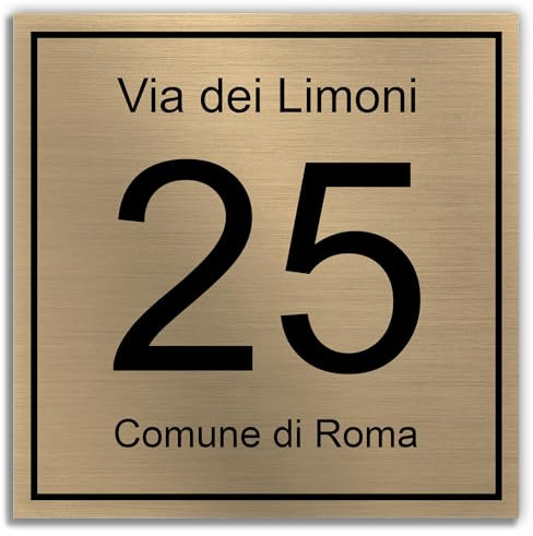 Stileitaliano numero civico moderno personalizzato esterno ed interno in alluminio targa moderna numeri civici (Oro spazzolato)