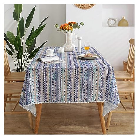 KnSam Tischdecken, Geometrisch Streifen Spitze Kante Tischtuch Polyester Abwaschbar Tischdecke Rechteckig Pflegeleicht für Drinnen Draussen Garten Esszimmer Party und Festen, 100x160CM, Stil 1