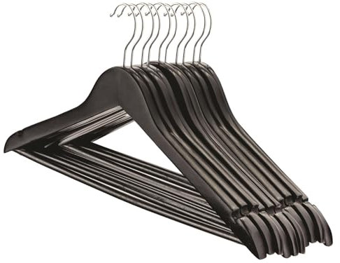 Harbour Housewares 10x Schwarz Kleiderbügel aus Holz - Erwachsene Kleiderschrank Anzug Kleidung Lagerung Set mit Metallhaken, Hosenstange