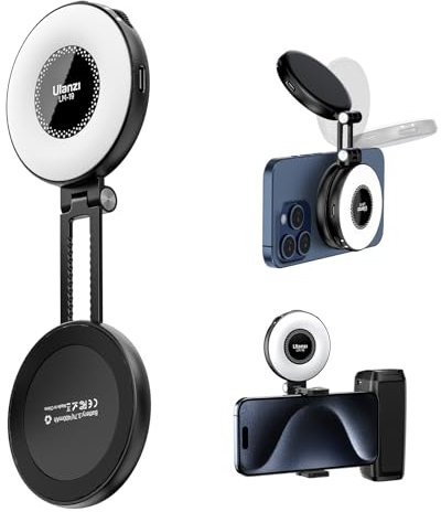 ULANZI LM19 Magnetisches Ringlicht Handy, Selfie Licht Handy 3 mit Farbtemperaturen 2500k-8500k Cri95, Videoleuchte Reversible Verlängerung für iPhone 16 15, Selfie Videokonferenz Vlog YouTube Tiktok