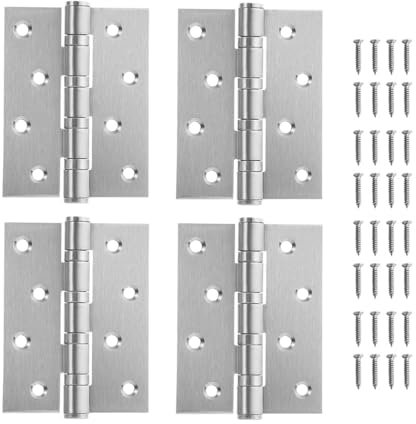 Youery 4 Pièces Charnière Inox 100x75 mm, Trous de Charnière Plats Pliants, Charnières de porte à roulement silencieux avec 32 vis pour Portes Fixes, Fenêtre, Armoires, Boîtes en Bois (Argent)