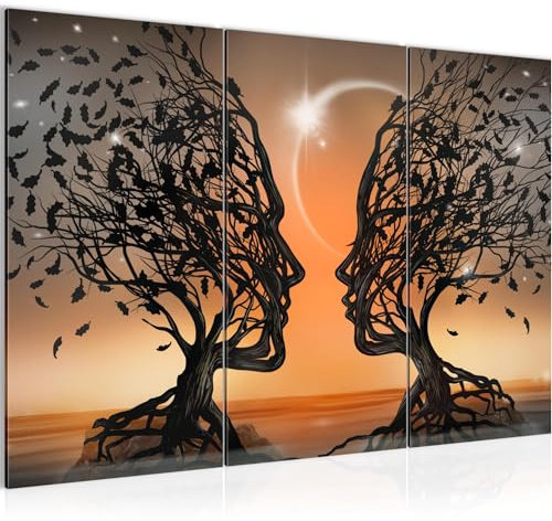 Runa Art Couple d'amoureux Peinture Tableau Salon XXL Orange Abstrait Arbre 120 x 80 cm 3 Parties Decoration Murale 044831c