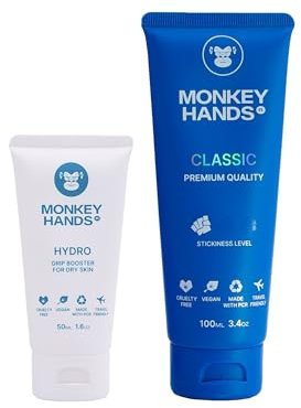 Monkeyhands Combo Grip Booster Hydro 50 ml + Light Gel Grip Classic 100 ml zur Hydration und Verstärkung des Griffs. Perfekt für Pole Dance, Calisthenics, Parkour und andere Aktivitäten