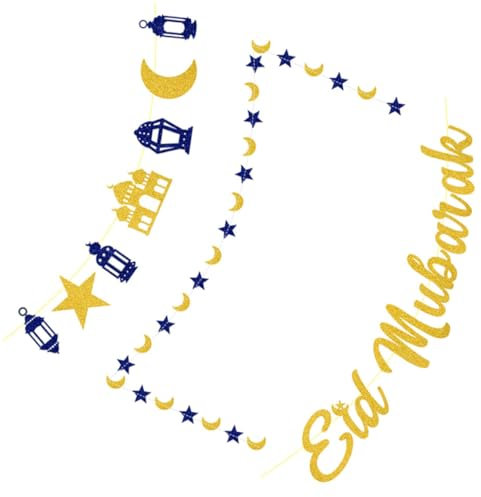 Ciieeo 3st Star-pull-flaggen-banner Ramadan-fest-ammern Eid Ammer Eid Hintergrunddekor Festival-party-dekoration Zum Aufhängen Ramadan-banner Dreieckige Girlande Mond Ornament Papier