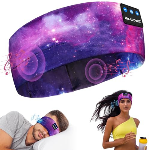 ink-topoint Sleep Headphones Headband Bluetooth 5.4 Soft Headphones for Sleeping & Sport with Thin Speakers,Wireless Music Earphones Tech Gifts for Men Women Teens Yoga Workout Fitness Relax Travel