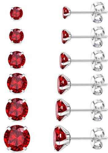 JeweBella 6/9 Paar Ohrstecker Set für Damen Chirurgenstahl Zirkonia Kleine Ohrstecker Mini Creolen Ohrringe Set für Mehrere Piercings Hypoallergen Ohrringe Silber/Rot/Blau/Rosa,3-8mm