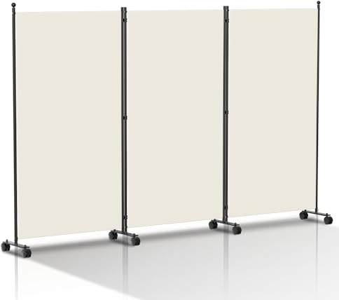 Yakimz Paravent Interieur, 263 x 181 cm, divisorio pieghevole in 3 pezzi, divisorio da parete in metallo e poliestere, frangivista per interni, per casa, ufficio, terrazza, beige