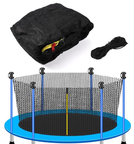 lasuroa 4,27m Trampolinnetz-Ersatz für Rahmen mit 6 Geraden Stangen, Trampolin-Sicherheitsnetz mit Verstellbarem Riemen Doppeltem Reißverschluss und 13m Langem Seil