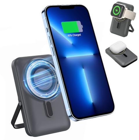 Lvcdodvd Wireless Power Bank 10000mAh 3 in 1 Multifunctional Magnetic Power Bank Fast Charging Compatible for Smart Phone i-Watch Air-Pods A Suitbable Gift for Tarvel Camping Hiking