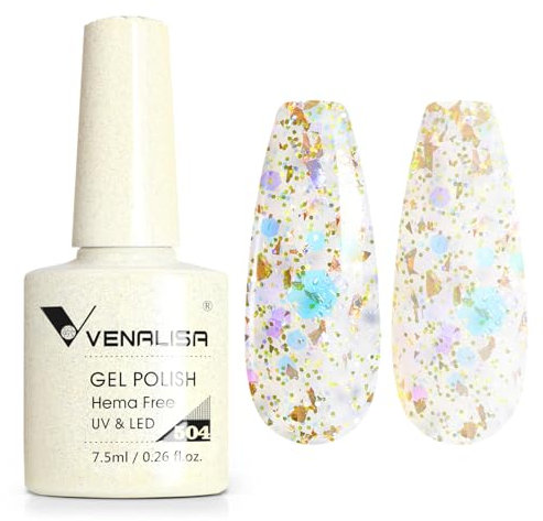 VENALISA Gel Nail Polish 7.5ml Gold Glitter with Flash Color Gel Polish Soak Off UV LED Long-Wear Mirror Shine Essential for Nail Art Salon-Quality Manicure at Home