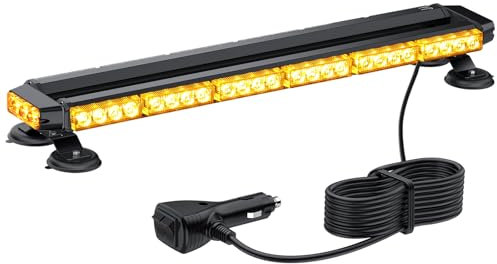 Justech 54LED Luz Estroboscópica Coche,54W Barra Luz de Emergencia,27 Modos Flash,IP65 Impermeable,Base Magnética,12 V/24 V Luces de advertencia Ámbar con 5M Cable para Coche Camión Remolque