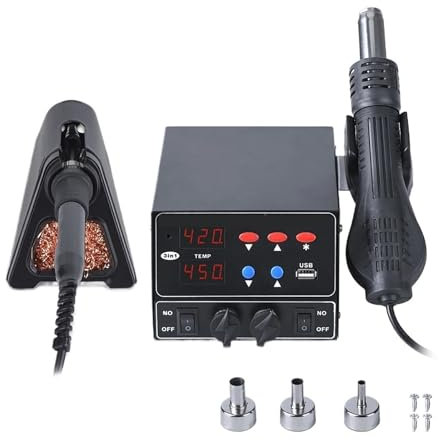 MZZYG Soldering Iron Station 800W SMD Soldering Station Quick Heat 3 In 1 Heat Gun USB Interface LED Display Solder Iron BGA Rework Welding Station(KIT1)