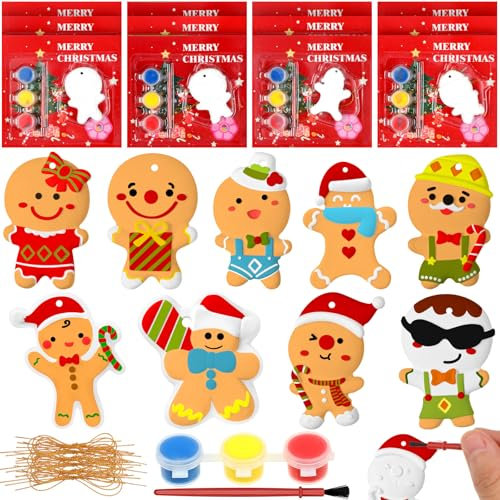 Syhood 36 Pcs Christmas Gingerbread Man Ceramic Painting Kit with Christmas Greeting Cards Paint Your Own Gingerbread Man Plaster Holiday Crafts Ornaments Xmas Gifts Exchange for Christmas Party Decor