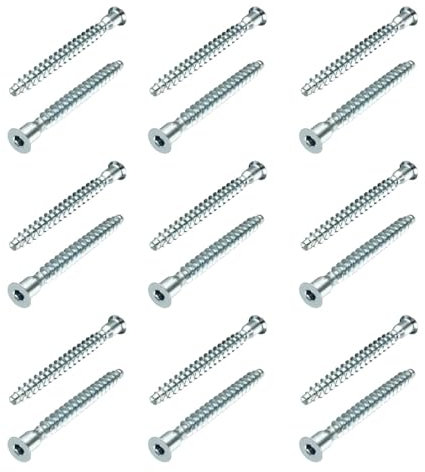Lot de 25 vis de confirmation argentées, M7 x 50 mm, à tête fraisée hexagonale, auto-taraudeuses, robustes et faciles à installer