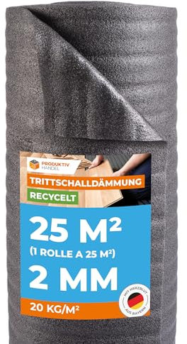 Produktiv Handel Trittschalldämmung 2mm Profi Basic 25m² | recycelte PE-Schaumfolie | 1 Rolle als Laminat- und Parkettunterlage zur Wärmedämmung | Fußbodenheizung geeignet