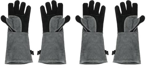 sourcing map 2Pair A3031-1 Welding Gloves 16 Fire Heat Resistant Long Sleeve Cowhide Leather BBQ Grill Gloves for Welding Fireplace Oven Baking Garden