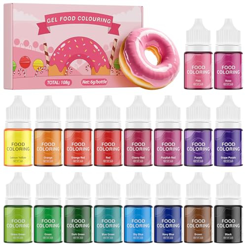 Waysroma Gel Food Colouring 18 Colours, Tasteless & Vegan Baking Coloring Gel Set Edible Vibrant Food Dye for Cake, Cookie, Icing, Fondant, Macaron, Frosting - 6g/Bottle