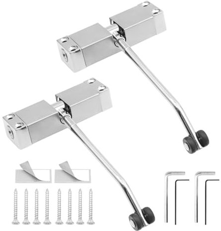 2 Stück Türschließer, Automatischer Türschließer Innentür, Justierbare Türfeder mit Rollen, Stangentürschließer, Einstellbarer Türschliesser Puffer Geschlossen für Innentüren, Zimmertür