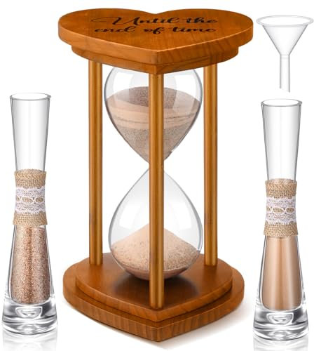Anglechic Unity Sand for Wedding Ceremony Set Include Wooden Unity Hour Glass 2 Vase 2 Bag Sand 1 Funnel for Wedding Engagement Anniversary Table Decorations(Brown,Farmhouse)