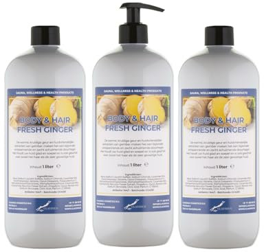 Body & Hair Fresh Ingwer 1 Liter - 3er Set - mit Gratis Pumpe - 2 in 1 für Körper und Haar