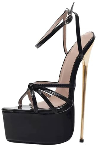 RJXGECUF high heels Hohe Absätze 22cm Sandalen Metall feine Ferse dicken Boden Sandalen,Black-44