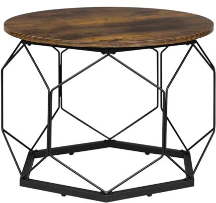 WOLTU Couchtisch rund, Wohnzimmertisch mit Stauraum, Beistelltisch Sofatisch Kaffeetisch, aus Metall MDF, Schwarz+rustikales Braun, BTS27vbn