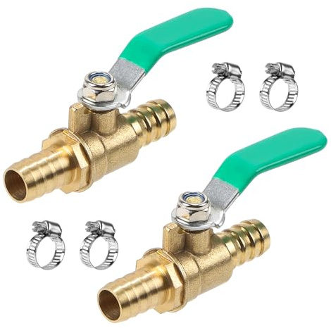 SWAWIS 2 Stück 12mm Absperrkugelhahn Kugelventil aus Messing Kugelhahn Absperrventil mit 4 Klemmen zur Kontrolle des Durchflusses von Luft, Wasser, Öl, Brennstoff, Flüssigkeit oder Gas