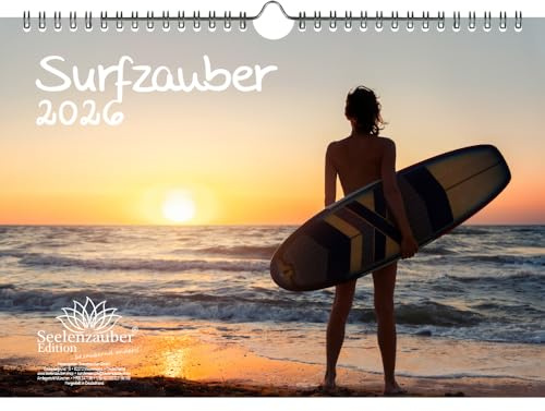 Surfzauber DIN A4 Kalender für 2026 Surfer und surfen - Geschenkset Inhalt: 1x Kalender, 1x Weihnachtsanhänger (insgesamt 2 Teile)