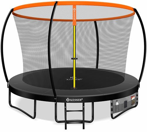 KESSER® Trampolin Ø 305cm | TÜV Rheinland GS Zertifiziert | Gartentrampolin Kindertrampolin bis 150 kg | Komplettset mit Sicherheitsnetz, Leiter, Randabdeckung & Zubehör