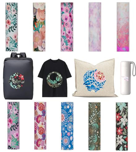 Uadme Infusible Ink Folie, 10 Stück Sublimationspapier Tassen, 11,5 x 30,5cm Vorgedrucktes Gefärbtes Sublimationsfolie Transferfolie Plotterfolie, Eisen auf T-Shirt und Tasse (Blumen)