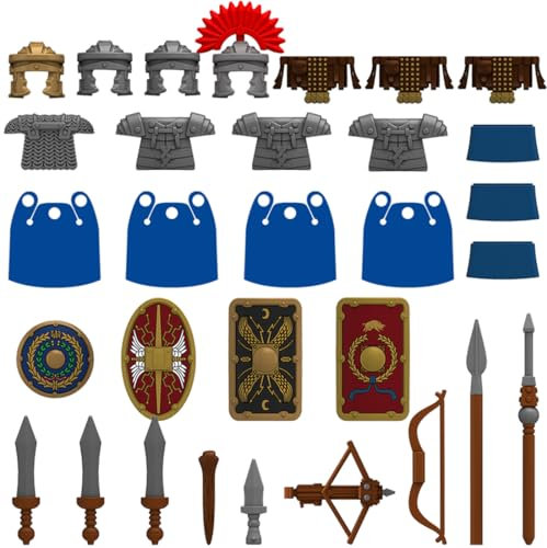 RCARTOYRTR Mittelalterliche Römische Ritter Rüstung Waffen Militär Bausteine Set, Militär Bauklötze Spielzeug Set, Modular Building Geschenk für Erwachsene - 31 Stück