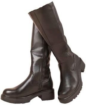 iKrush Women's Black Composition Leather Chunky Knee High Zip-up Boots for Casual Wear