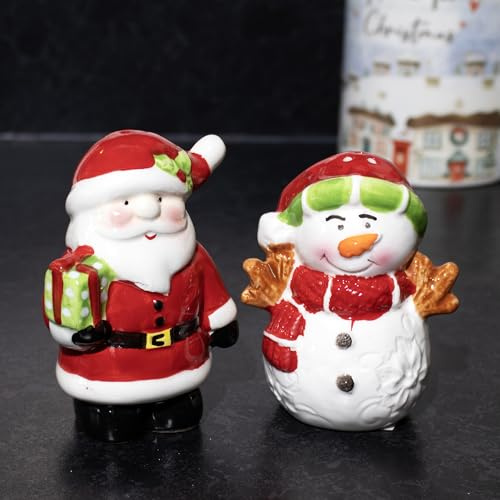 Santa & Snowman Salt and Pepper Shakers Ceramic Xmas Novelty Kitchen Table Pots